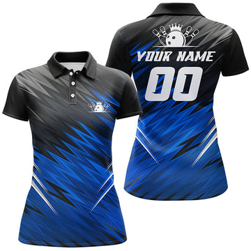 Women's Custom Blue & Black Short Sleeve Bowling Polo N6475