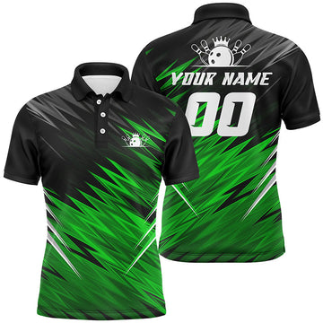 Green & Black Men's Short Sleeve Bowling Polo Shirt N6476