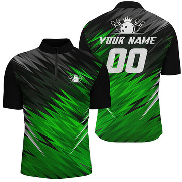 Men's Green & Black Custom Quarter Zip Bowling Shirt N6476