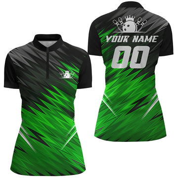 Women's Green & Black Custom Name Bowling Quarter Zip Shirt N6476