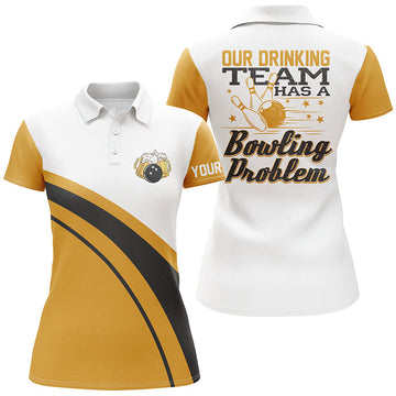 Women's Yellow Retro Bowling Polo Shirt - Custom 'My Drinking Team Has a Bowling Problem' N6755