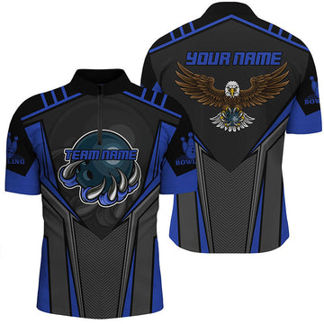 Men's Blue Bowling Quarter Zip Shirt - Custom Name & Team N4631