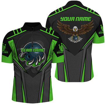 Men's Green Bowling Quarter Zip Shirt - Custom Team & Name N4631