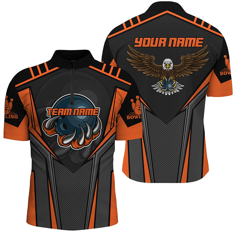 Men's Orange Bowling Quarter Zip Shirt - Custom Name & Team N4631