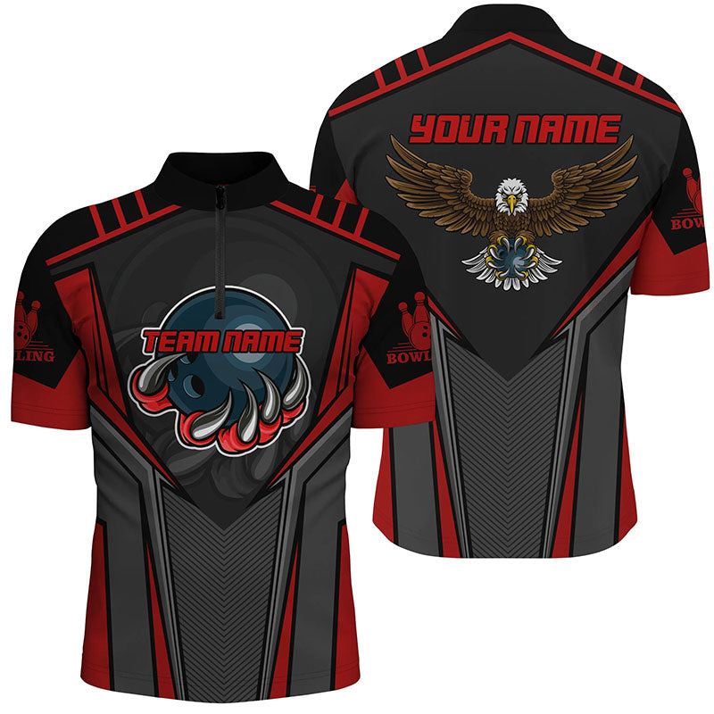 Men's Red Bowling Quarter Zip Shirt - Custom Team & Name N4631