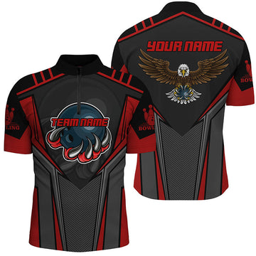 Men's Red Bowling Quarter Zip Shirt - Custom Team & Name N4631