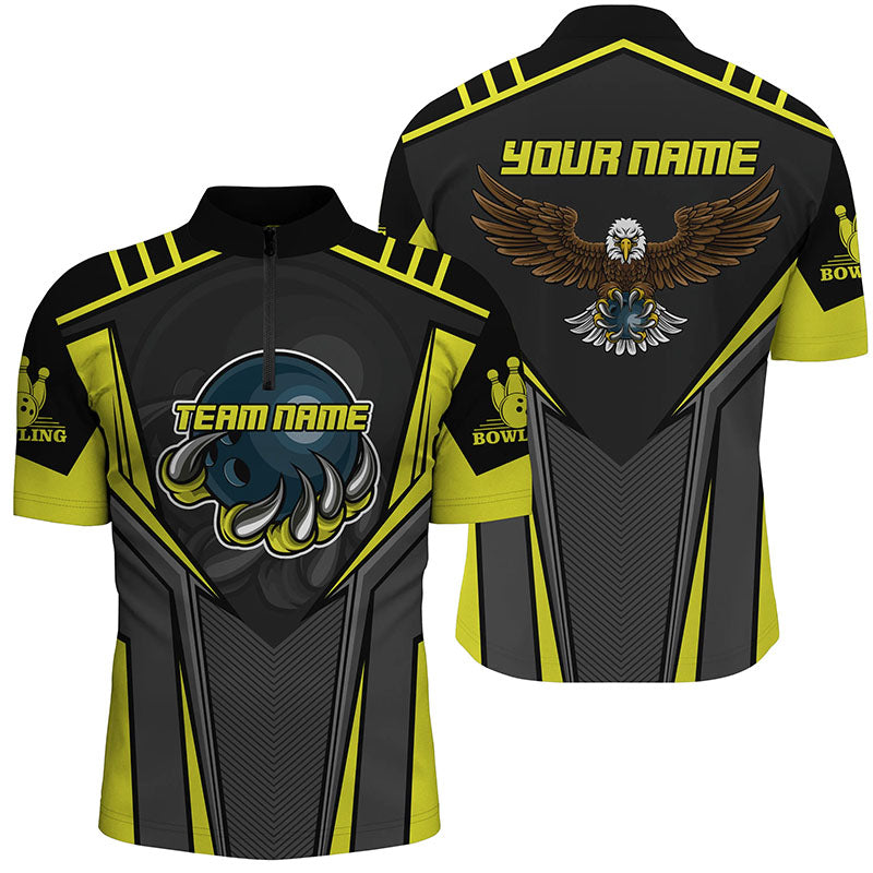 Men's Yellow Bowling Quarter Zip Shirt - Custom Name & Team Name N4631