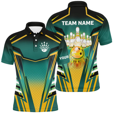 Men's Bowling Polo Shirt - Custom Green & Yellow Team Jersey N7106