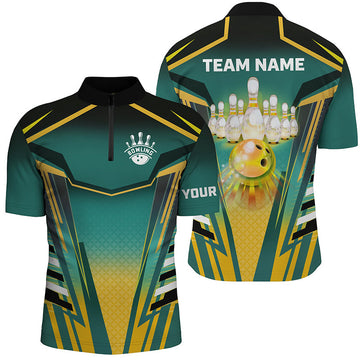 Men's Custom Green & Yellow Bowling Quarter Zip Jersey N7106