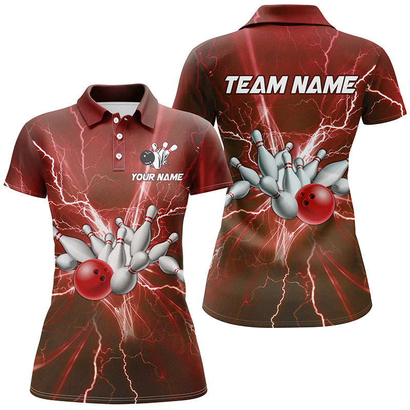 Women's Red Lightning Bowling Polo Shirt - Custom Team Jersey N7394