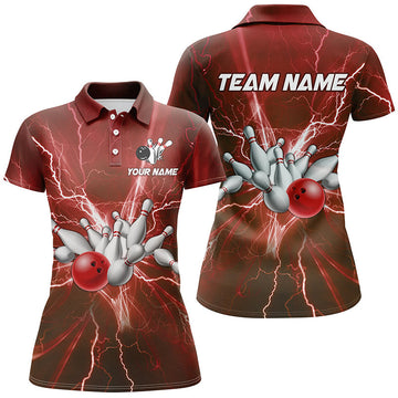 Women's Red Lightning Bowling Polo Shirt - Custom Team Jersey N7394