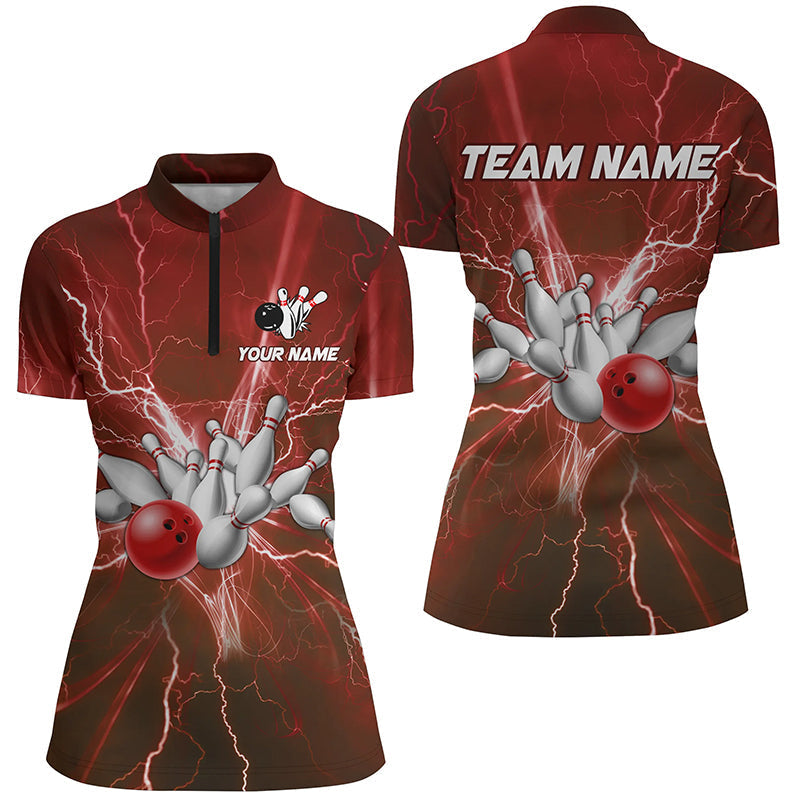 Women's Bowling Quarter Zip Red Lightning Jersey N7394