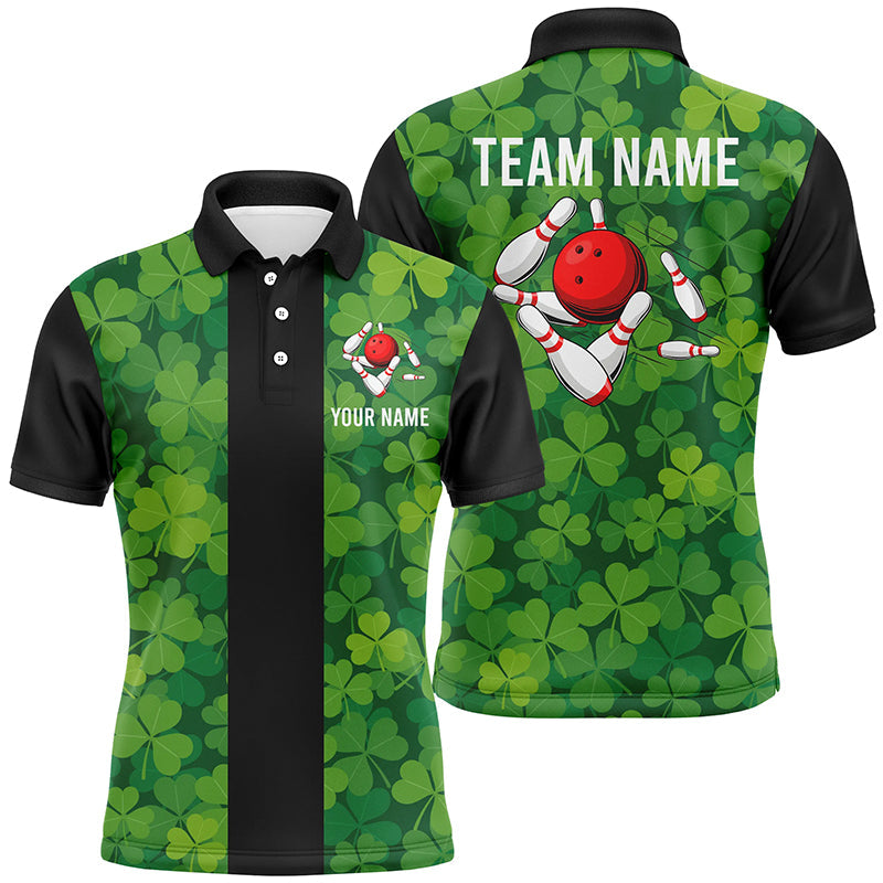 Custom Green Clover Black Retro Bowling Polo Shirt for Men N7108