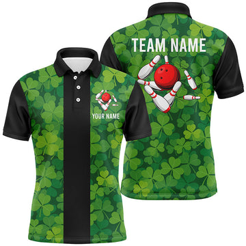 Custom Green Clover Black Retro Bowling Polo Shirt for Men N7108