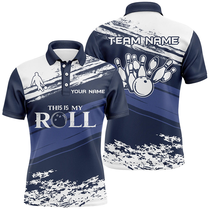 Men's Navy & White Bowling Polo Shirt - Custom Name N5869