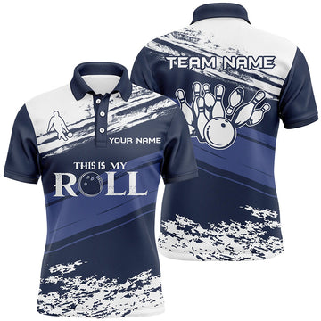 Men's Navy & White Bowling Polo Shirt - Custom Name N5869