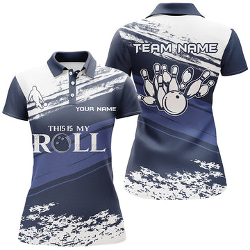 Women's Bowling Polo Shirt, Custom Name, Navy/White N5869