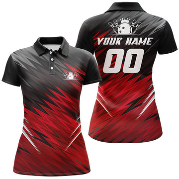 Red & Black Women's Short Sleeve Bowling Polo Shirt N5137