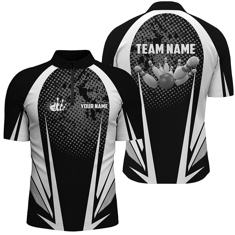 Men's Bowling Black & White Quarter-Zip Shirt N5873