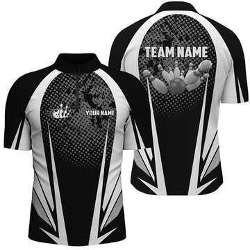 Men's Bowling Black & White Quarter-Zip Shirt N5873