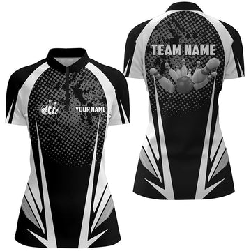 Women's Bowling Black & White Quarter-Zip Team Jersey N5873
