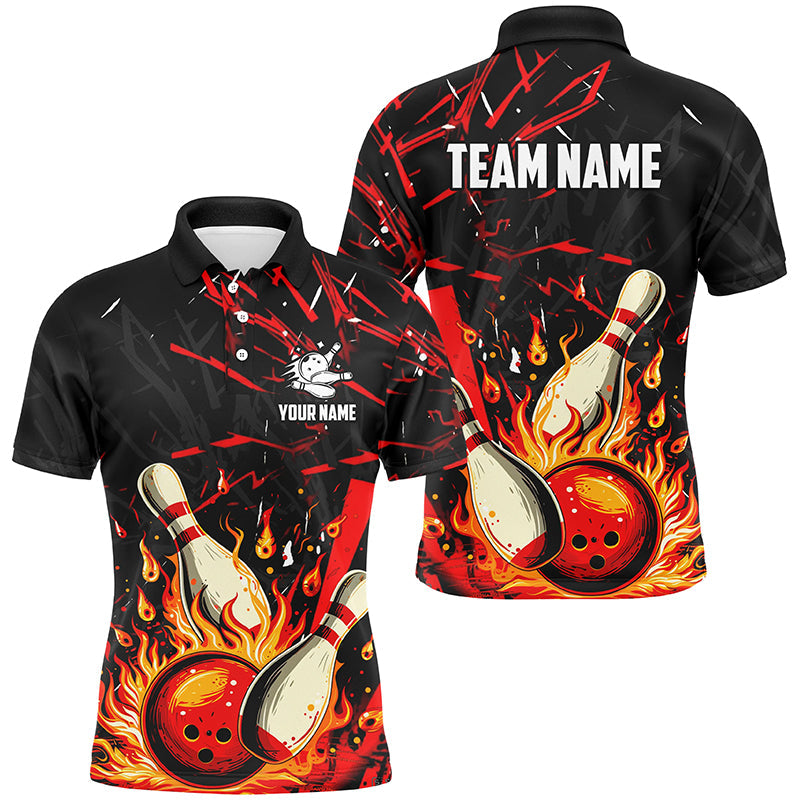 Men's Black & Red Flame Bowling Shirt N7766