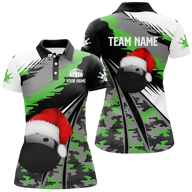 Women's Green Camo Bowling Polo Shirt - Custom Christmas Team Jersey N6794