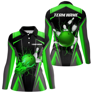 Women's Green Bowling Shirt - Flame Design N7998