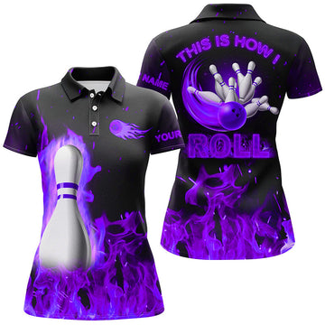 Women's Purple Flame Bowling Polo, Quarter Zip Team Jersey N8200