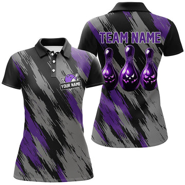 Women's Black & Purple Camo Bowling Polo, Quarter Zip N8202