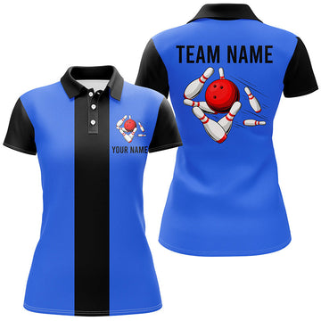 Custom Blue Black Retro Bowling Polo Shirt for Women N6802