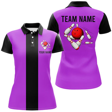 Personalised Purple & Black Retro Bowling Polo Shirt for Women N6803