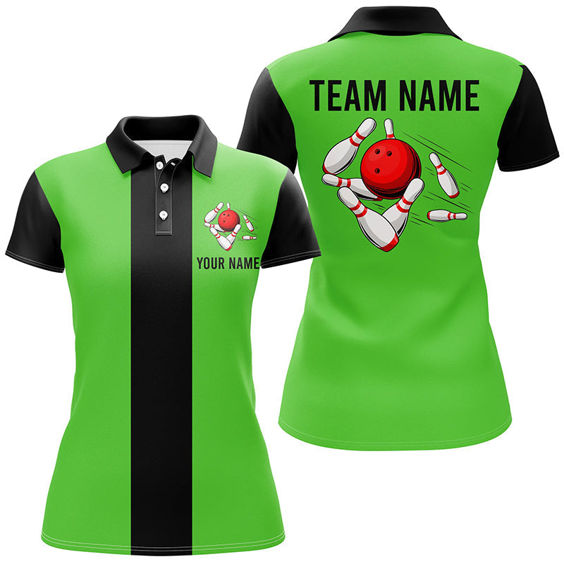 Women's Custom Green & Black Retro Bowling Polo Shirt N6804