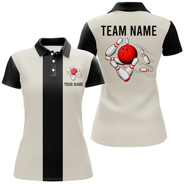 Women's Beige & Black Retro Bowling Polo Shirt N7000