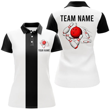 Women's Custom Retro Bowling Polo Shirt - White/Black N7001