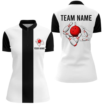 Women's Retro Bowling Quarter Zip Shirt - Custom Vintage Team Jersey N7001