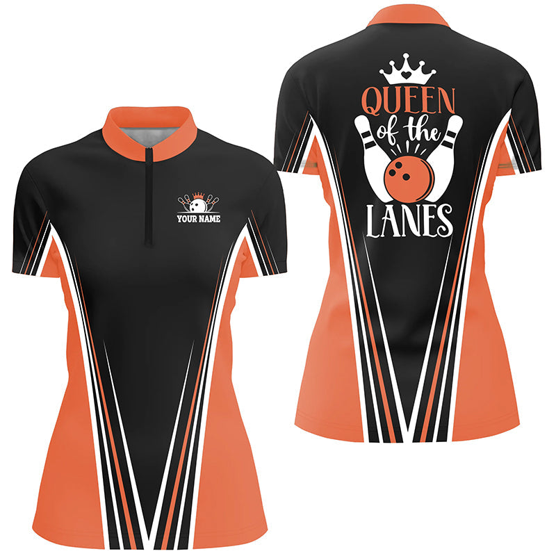 Women's Orange Quarter Zip Bowling Shirt - Custom Gift N4648