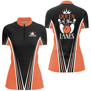 Women's Orange Quarter Zip Bowling Shirt - Custom Gift N4648