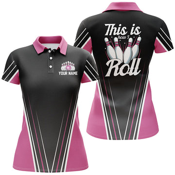 Personalised Pink Bowling Polo Shirt for Women - Custom Name N4868