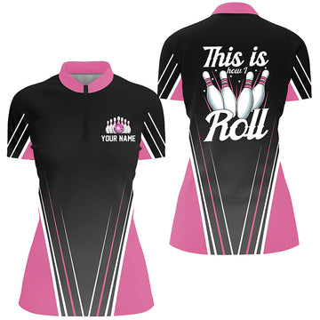 Personalised Funny Bowling Quarter Zip Shirt for Women | Pink N4868