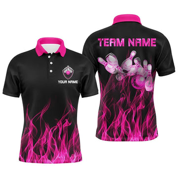 Men's Pink Flame Bowling Polo Shirt with Camo Design N5880