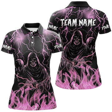 Women's Pink Skull Flame Bowling Shirts N8008