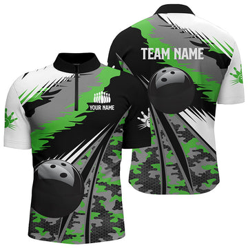 Men's Bowling Quarter Zip Jersey - Custom Black & Green Camo N5422
