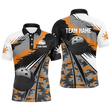 Men's Orange Camo Bowling Team Polo Shirt N5423