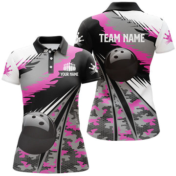 Women's Bowling Polo Shirt - Custom Black & Pink Camo Team Jersey N5424