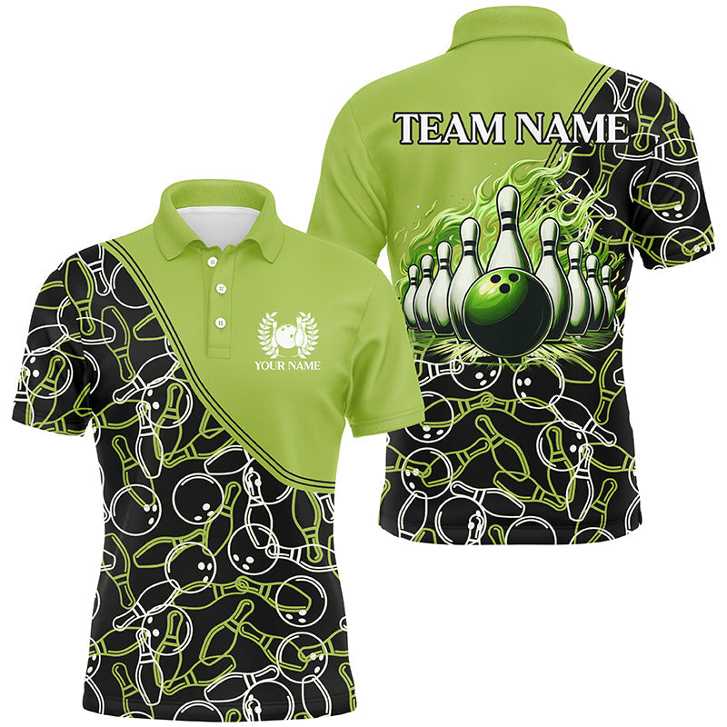 Men's Green Camo Bowling Shirts - Custom Name & Team Jersey N7782