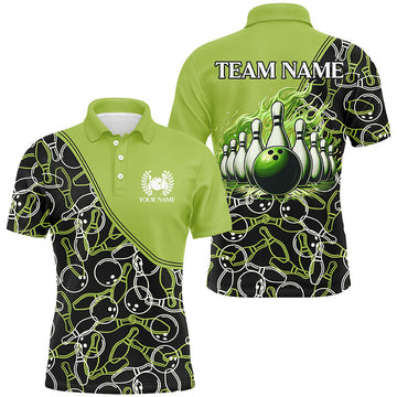 Men's Green Camo Bowling Shirts - Custom Name & Team Jersey N7782