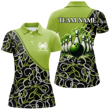 Women's Green Camo Bowling Shirts with Custom Name N7782