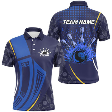Men's Blue Camo Flame Bowling Polo, Quarter Zip N7785