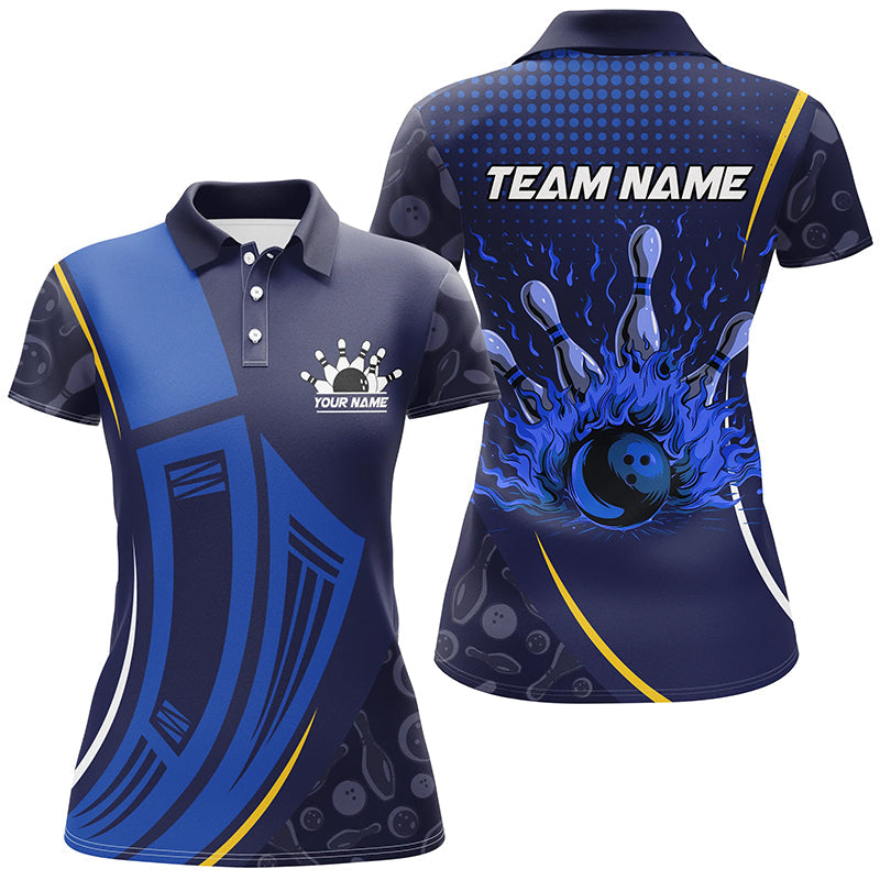Blue Camo Flame Women's Bowling Polo, Quarter Zip N7785